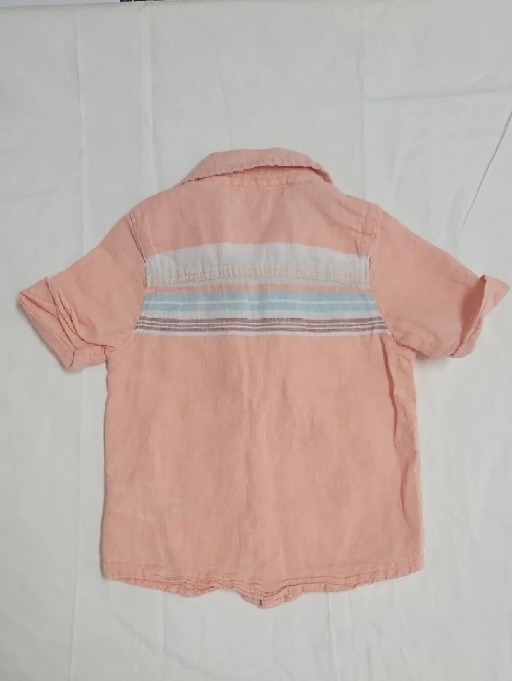 Baby OshKosh B'gosh 18 Months Peach Linen Short-Sleeve Button-Up Stripe Shirt